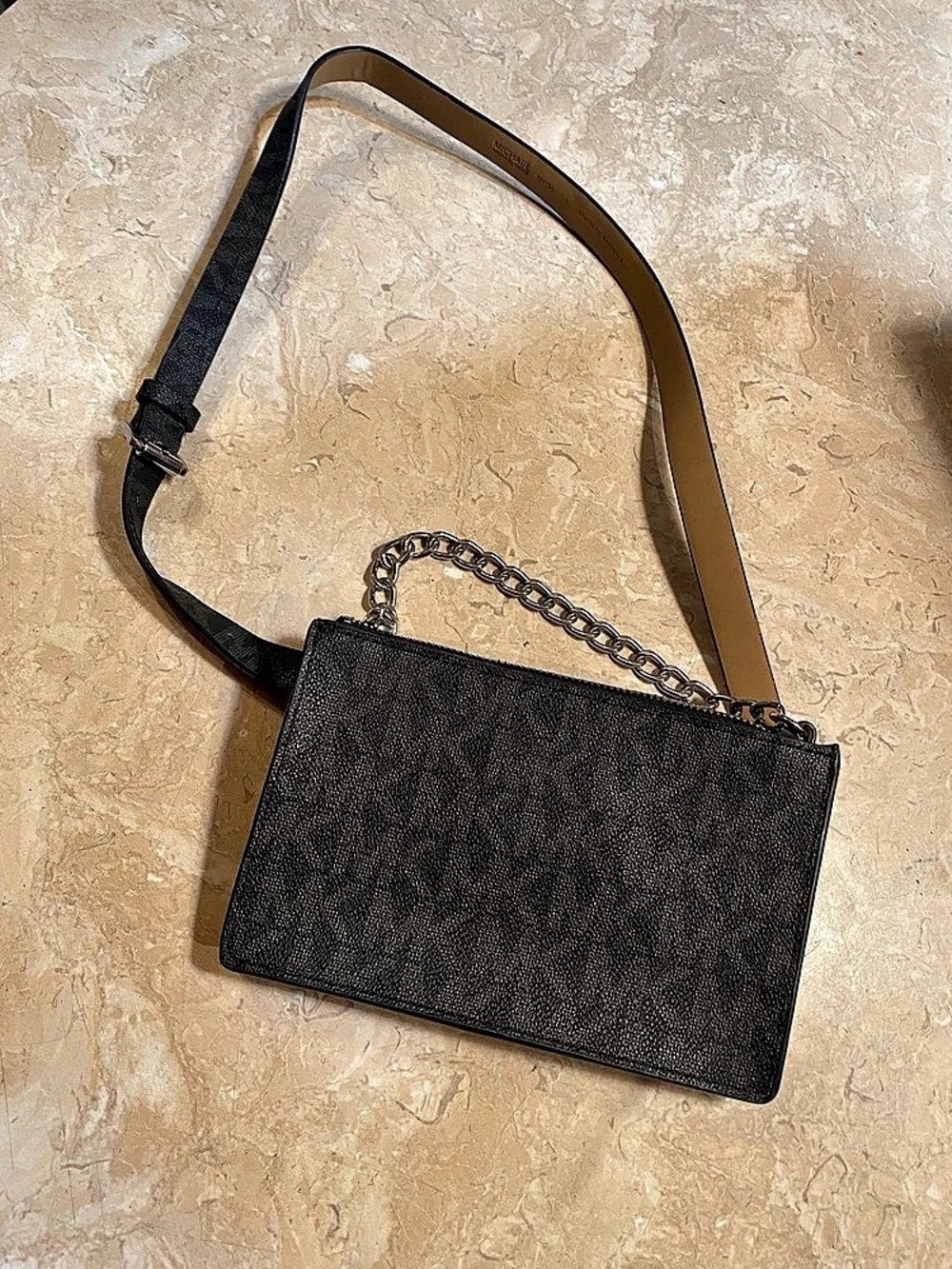 Michael Kors Signature Logo Chain Belt Bag Black & Brown